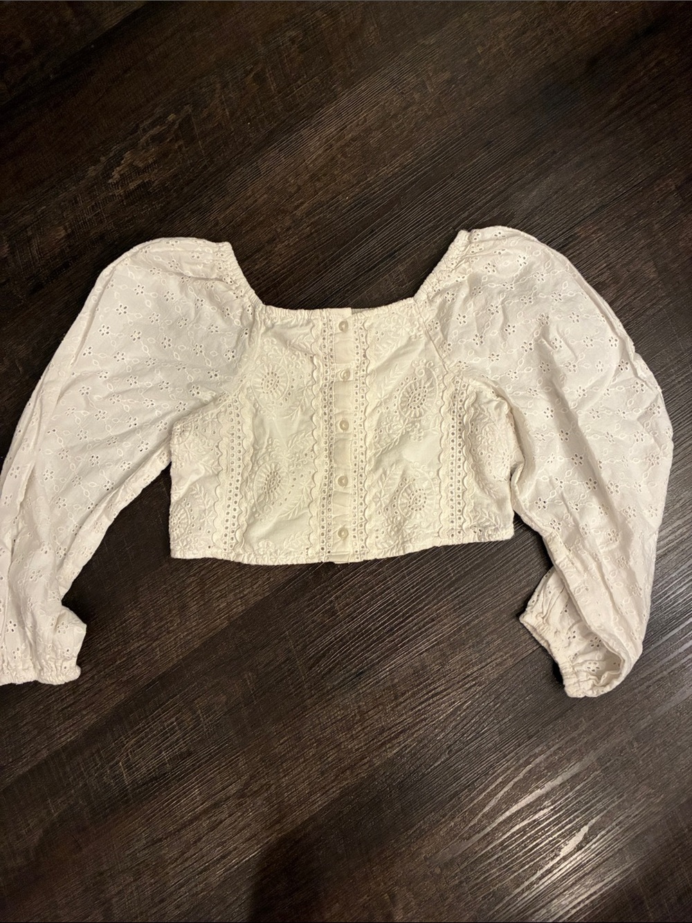 Zara Cream Eyelet Puff-Sleeve Cropped Blouse